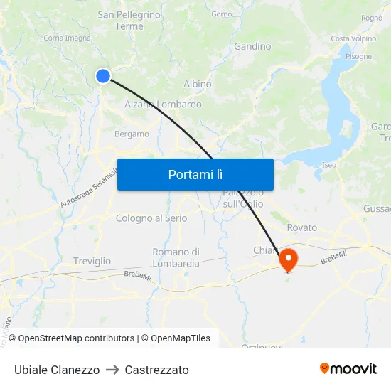 Ubiale Clanezzo to Castrezzato map