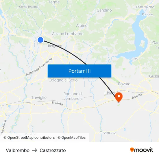 Valbrembo to Castrezzato map