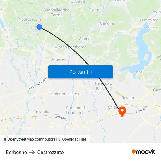 Berbenno to Castrezzato map