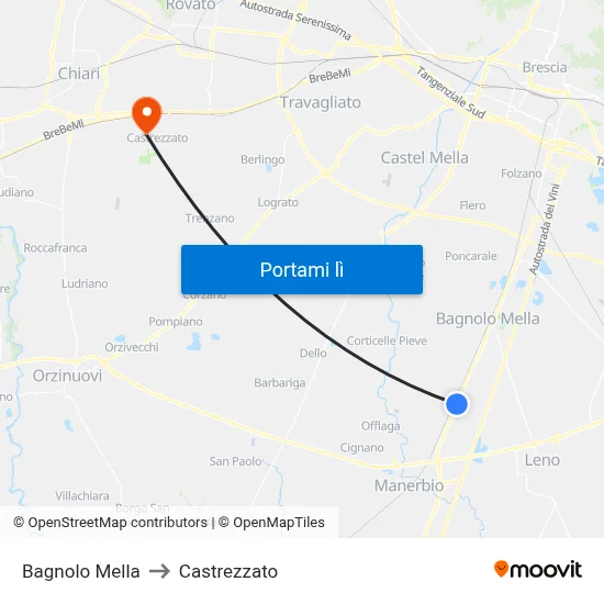 Bagnolo Mella to Castrezzato map