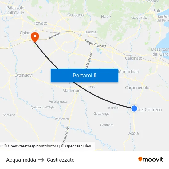 Acquafredda to Castrezzato map