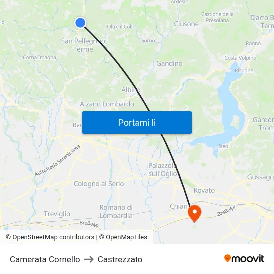 Camerata Cornello to Castrezzato map