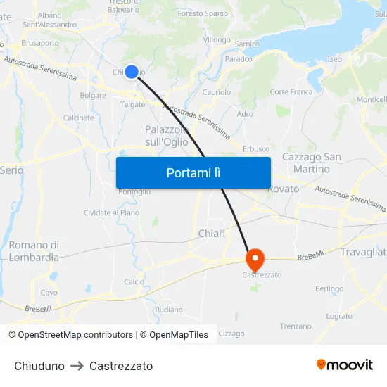 Chiuduno to Castrezzato map