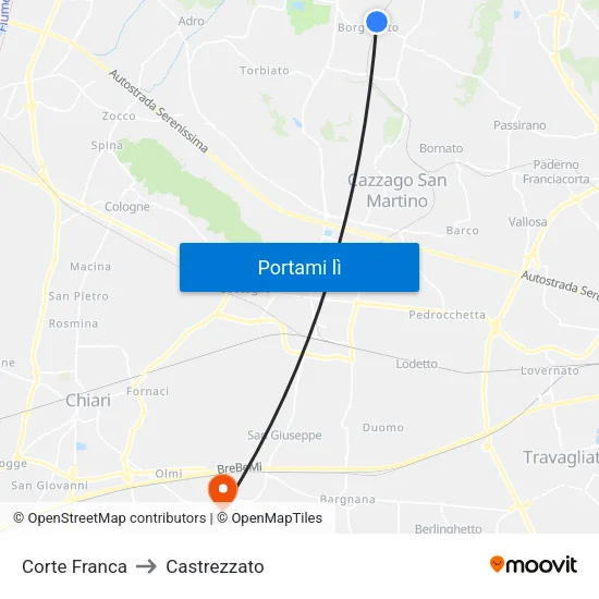 Corte Franca to Castrezzato map