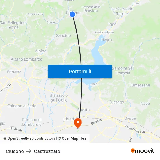 Clusone to Castrezzato map