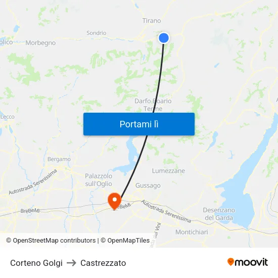 Corteno Golgi to Castrezzato map