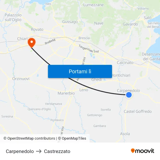 Carpenedolo to Castrezzato map