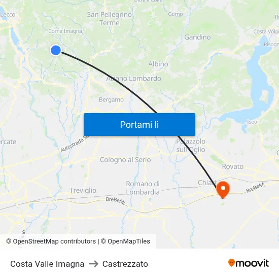 Costa Valle Imagna to Castrezzato map