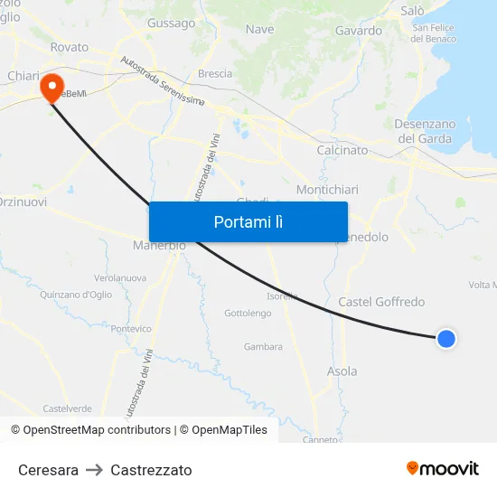 Ceresara to Castrezzato map