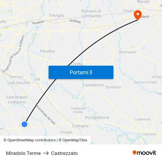 Miradolo Terme to Castrezzato map