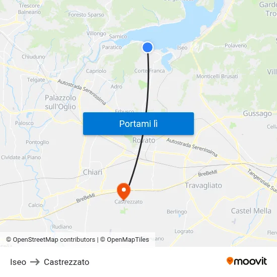 Iseo to Castrezzato map