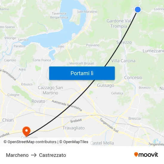 Marcheno to Castrezzato map