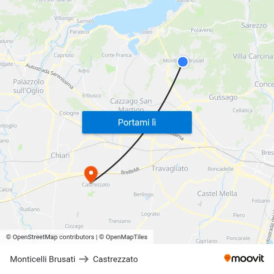 Monticelli Brusati to Castrezzato map