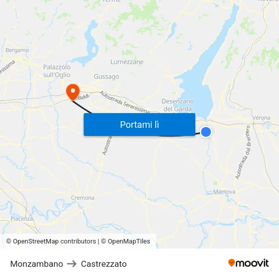 Monzambano to Castrezzato map