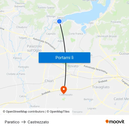 Paratico to Castrezzato map