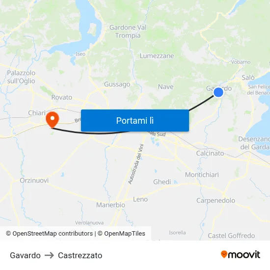 Gavardo to Castrezzato map