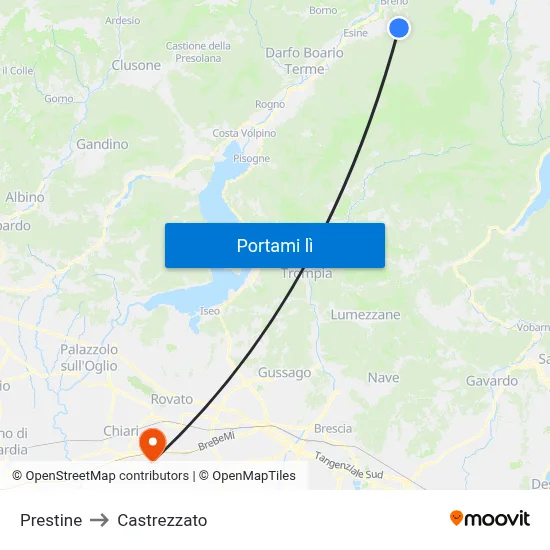 Prestine to Castrezzato map