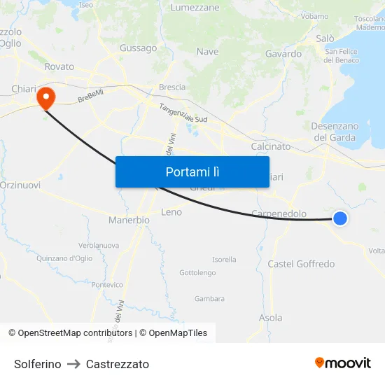 Solferino to Castrezzato map