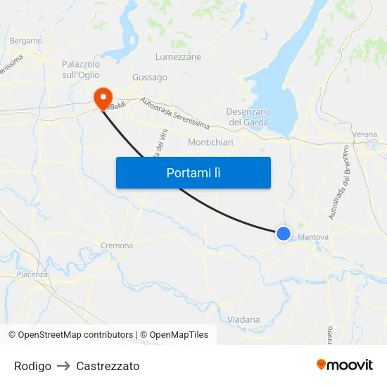 Rodigo to Castrezzato map