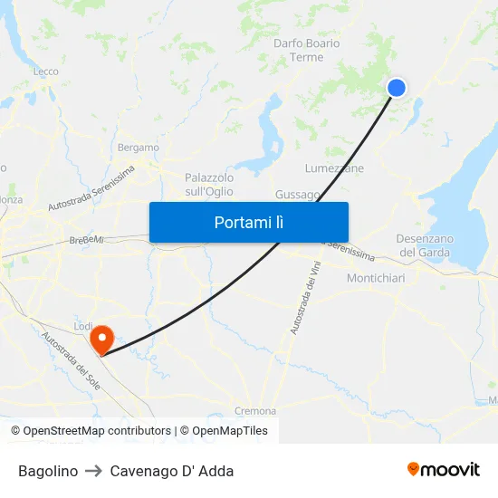 Bagolino to Cavenago D' Adda map