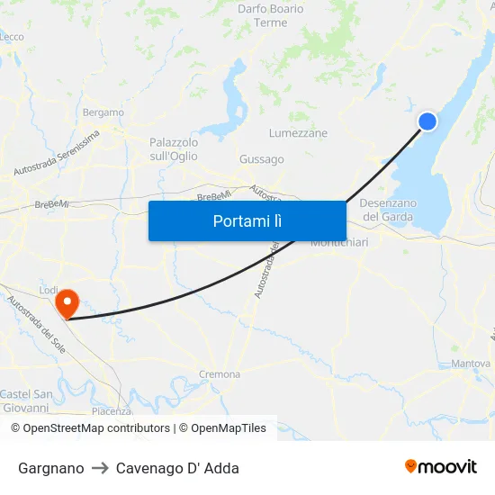 Gargnano to Cavenago D' Adda map