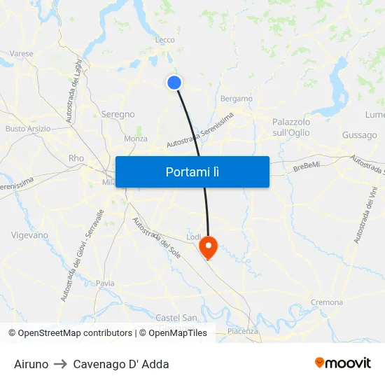 Airuno to Cavenago D' Adda map