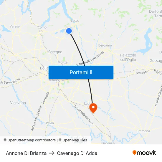 Annone Di Brianza to Cavenago D' Adda map