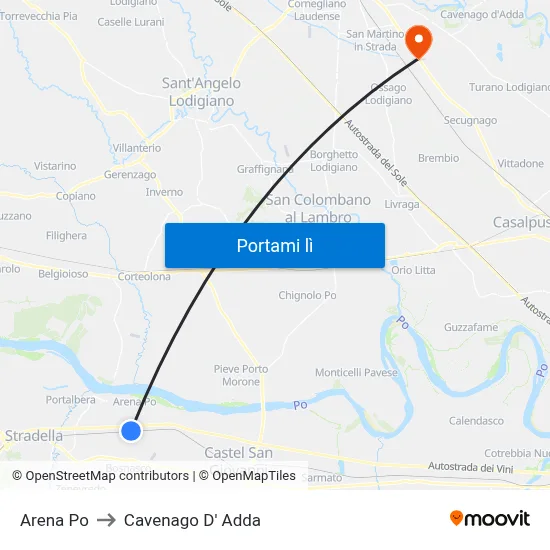 Arena Po to Cavenago D' Adda map