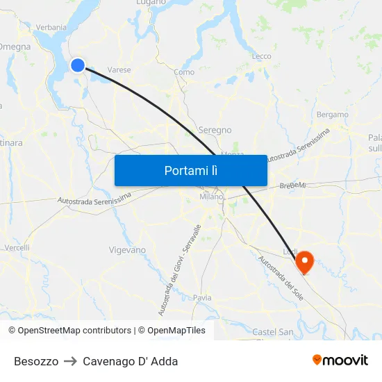 Besozzo to Cavenago D' Adda map