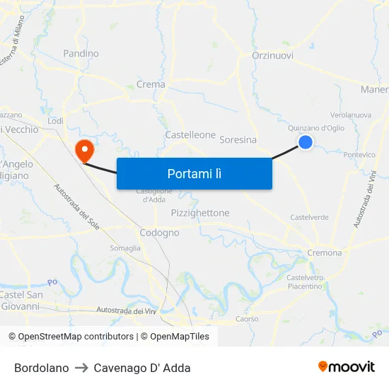 Bordolano to Cavenago D' Adda map