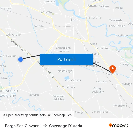 Borgo San Giovanni to Cavenago D' Adda map