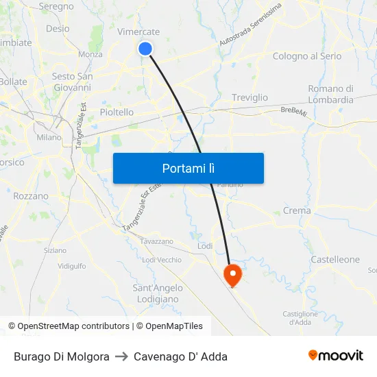 Burago Di Molgora to Cavenago D' Adda map