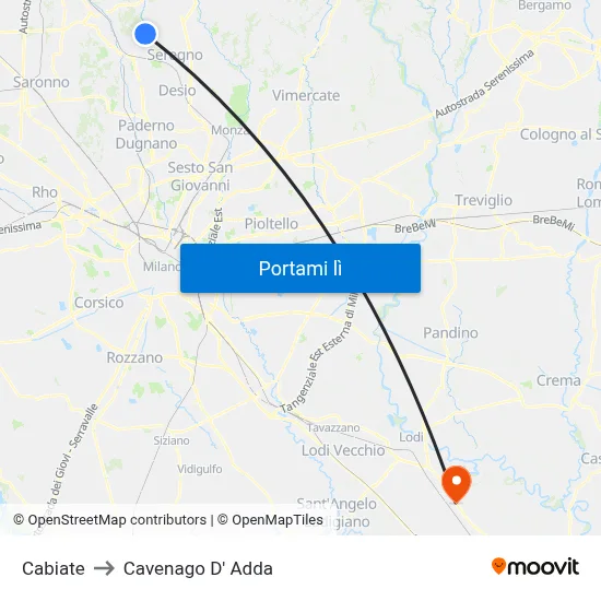 Cabiate to Cavenago D' Adda map