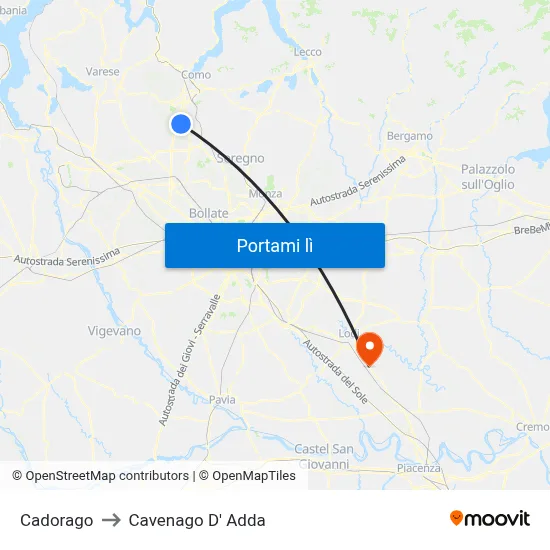Cadorago to Cavenago D' Adda map