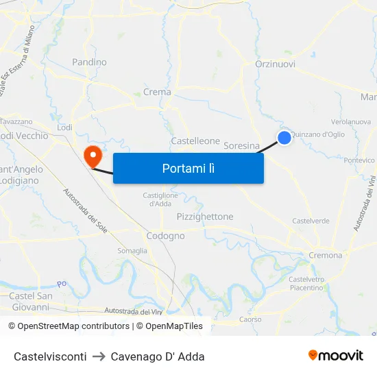 Castelvisconti to Cavenago D' Adda map