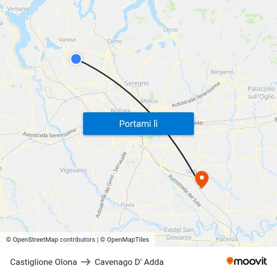 Castiglione Olona to Cavenago D' Adda map