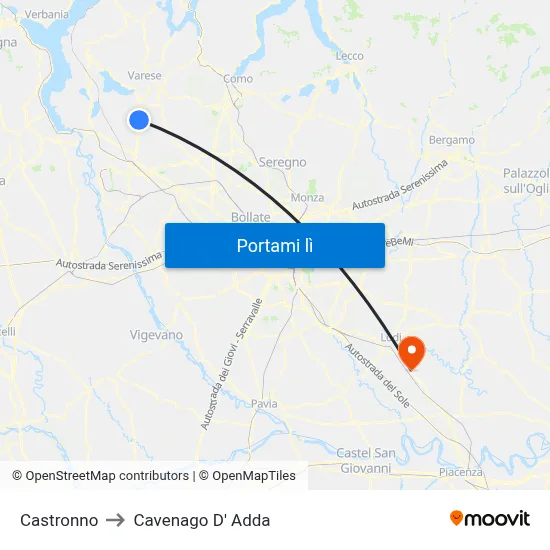 Castronno to Cavenago D' Adda map