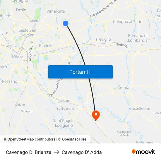 Cavenago Di Brianza to Cavenago D' Adda map