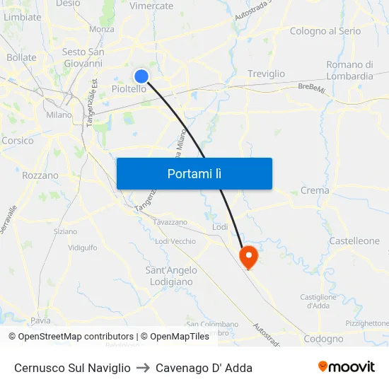 Cernusco Sul Naviglio to Cavenago D' Adda map