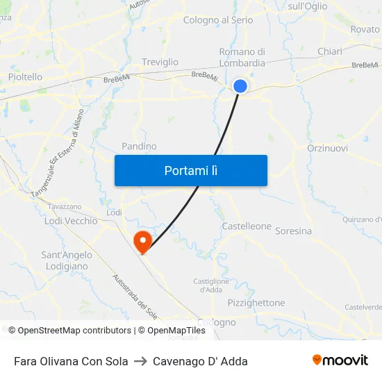 Fara Olivana Con Sola to Cavenago D' Adda map