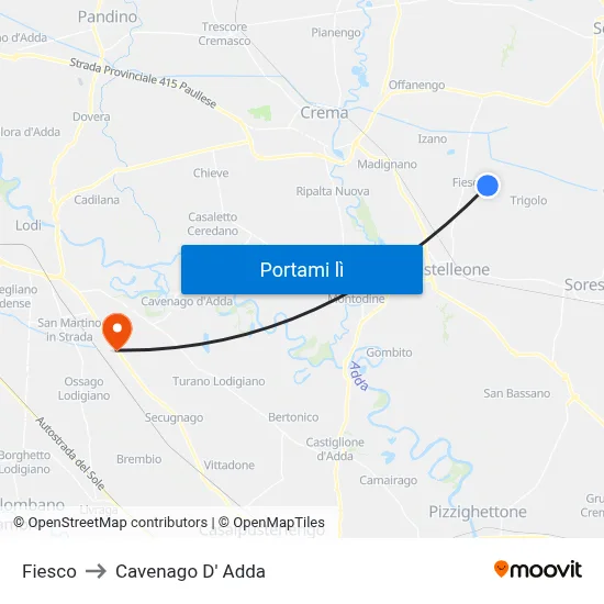 Fiesco to Cavenago D' Adda map
