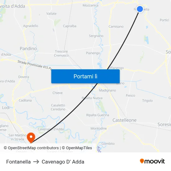 Fontanella to Cavenago D' Adda map