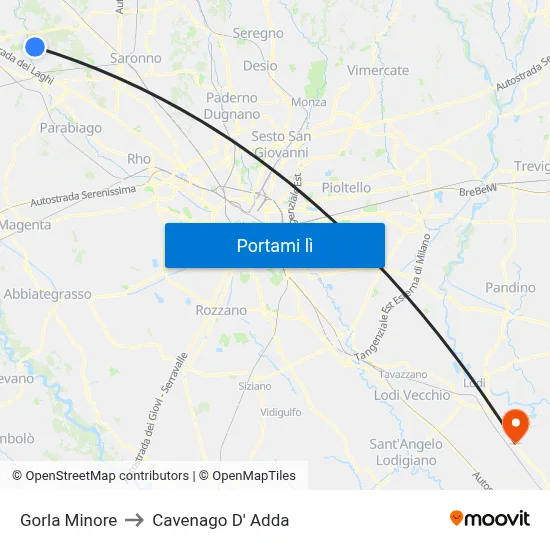 Gorla Minore to Cavenago D' Adda map