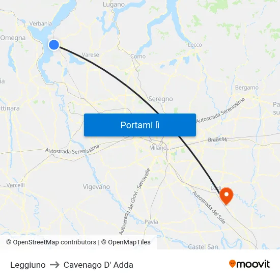Leggiuno to Cavenago D' Adda map