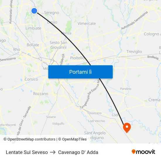 Lentate Sul Seveso to Cavenago D' Adda map