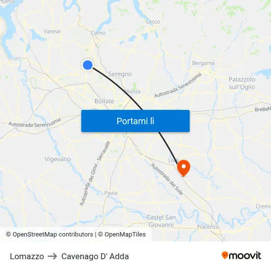 Lomazzo to Cavenago D' Adda map