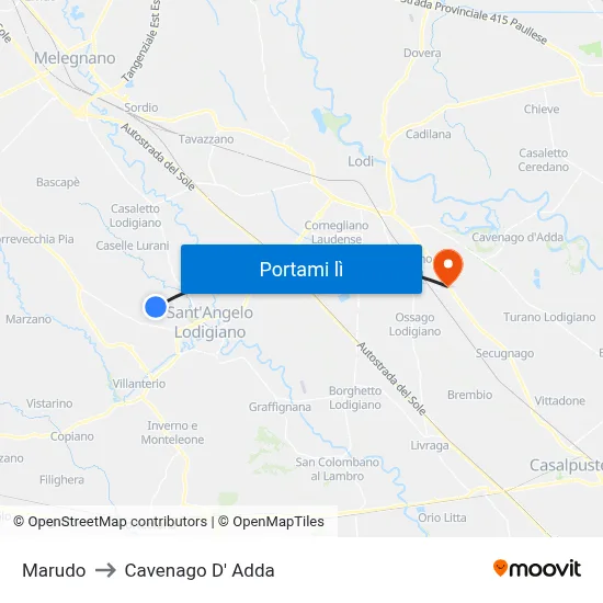 Marudo to Cavenago D' Adda map