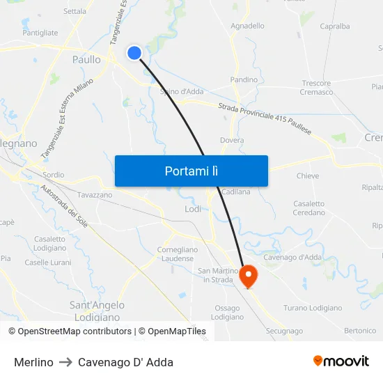 Merlino to Cavenago D' Adda map
