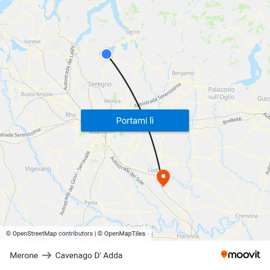 Merone to Cavenago D' Adda map