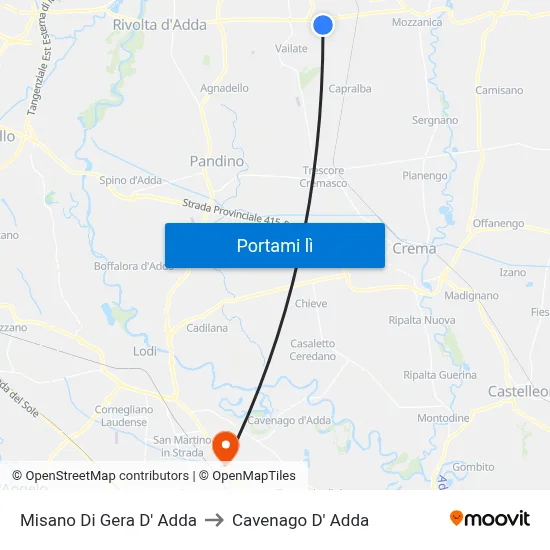 Misano Di Gera D' Adda to Cavenago D' Adda map